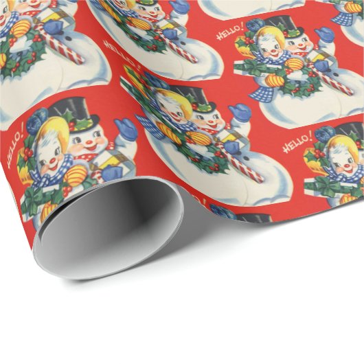 oud kerstsneeuwstel cadeaupapier (Rol Hoek)