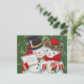 oud kerstsneeuwstel feestdagenkaart (Staand voorkant)