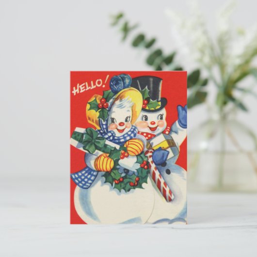 oud kerstsneeuwstel feestdagenkaart (Staand voorkant)