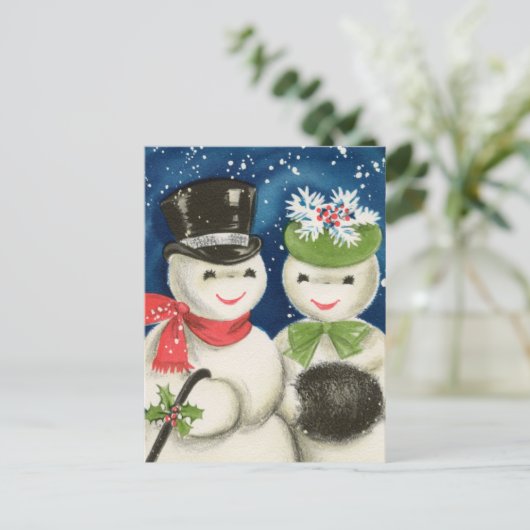 oud kerstsneeuwstel feestdagenkaart (Staand voorkant)