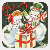 oud kerstsneeuwstel vierkante sticker (Voorkant)