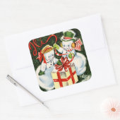 oud kerstsneeuwstel vierkante sticker (Envelop)