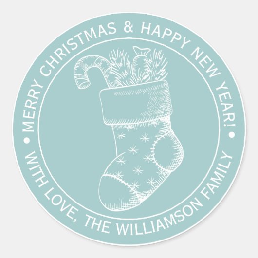 Oud Kerststok Wensen voor de Feestdagen Blauw Ronde Sticker (Voorkant)