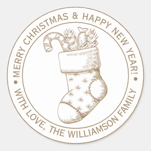 Oud Kerststok Wensen voor de Feestdagen Goud Ronde Sticker (Voorkant)