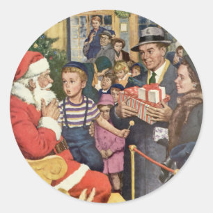Oud kerstwens, jongen op de schoot van kerstman ronde sticker