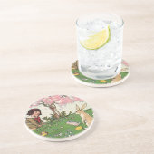 Oud kind op een paaseierenjacht met dieren zandsteen onderzetter (Zijkant)