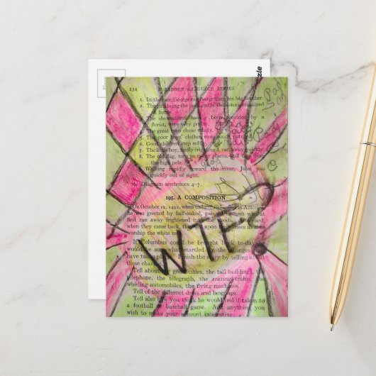 Oud kinderboek Mixed Media Collage Briefkaart (Voorkant / Achterkant in situ)