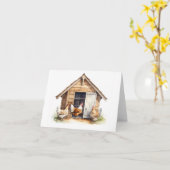Oud Kip Coop met Kippen BLANK Kaart (Gele Bloem)