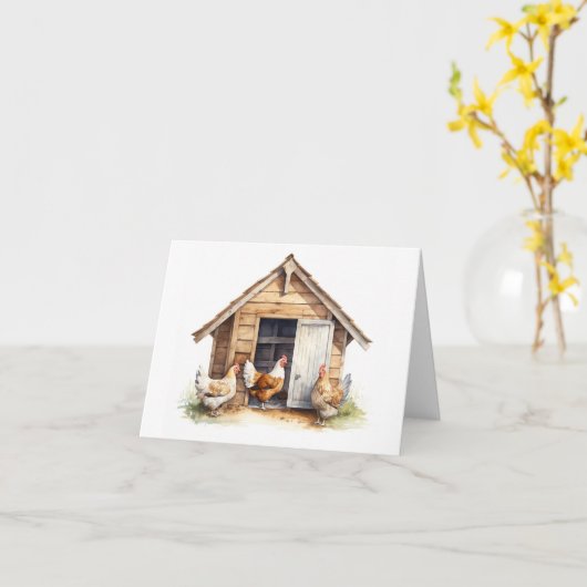 Oud Kip Coop met Kippen BLANK Kaart (Gele Bloem)