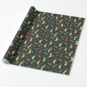 Oud Kousen Kerstvakantie Patroon Cadeaupapier (Uitgerold)