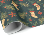 Oud Kousen Kerstvakantie Patroon Cadeaupapier (Rol Hoek)