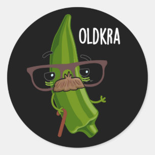 Oud-kra Grappig Okra Puns Donker BG Ronde Sticker