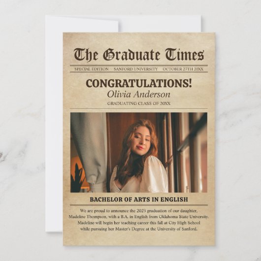  oud kranten foto Afstuderen Aankondiging (Voorkant)