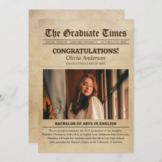  oud kranten foto Afstuderen Aankondiging (Voorkant / Achterkant)