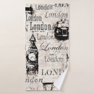 oud krantenartikel London grunge collage Badhanddoek