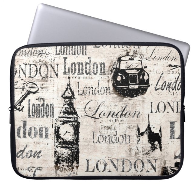  oud krantenartikel London grunge collage Laptop Sleeve (Voorkant)