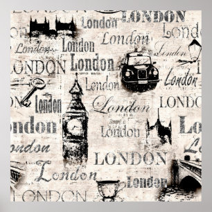  oud krantenartikel London grunge collage Poster