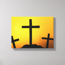 Oud kruiend kruis op Calvaria Hill op Sunset Canvas Afdruk