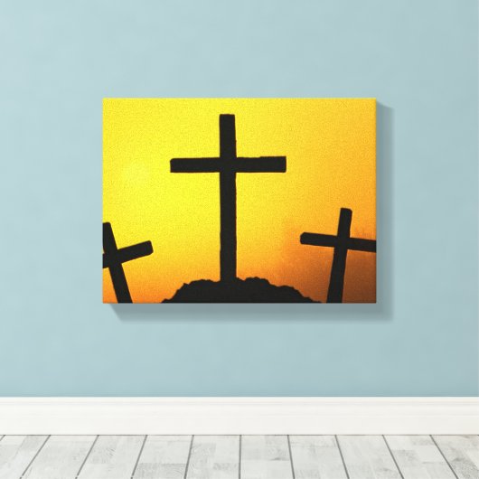 Oud kruiend kruis op Calvaria Hill op Sunset Canvas Afdruk (Insitu (Houten vloer))