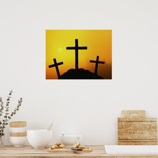 Oud kruiend kruis op Calvaria Hill op Sunset Poster (Keuken)