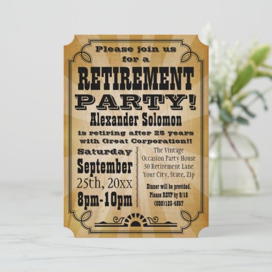 Oud  land Pensioen Party Uitnodiging (Staand voorkant)