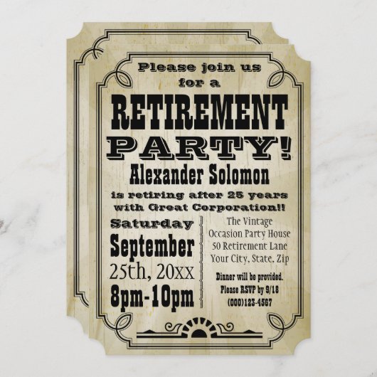 Oud  land Pensioen Party Uitnodiging (Voorkant / Achterkant)