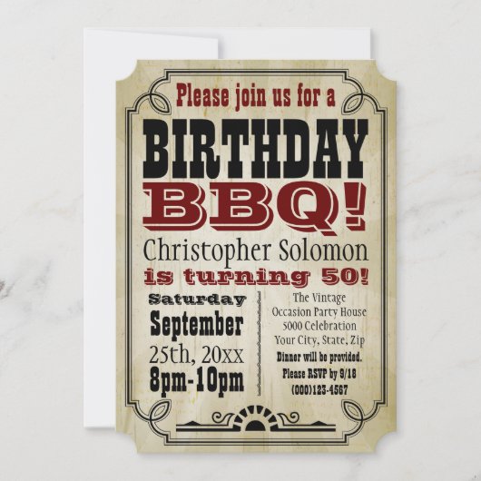 Oud- Land Verjaardag BBQ Party Kaart (Voorkant)