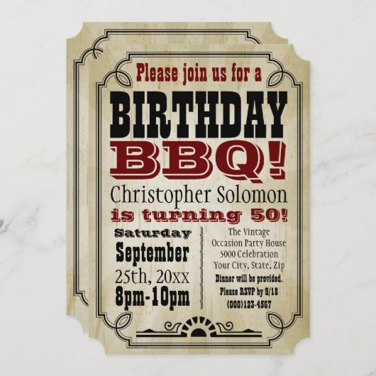 Oud- Land Verjaardag BBQ Party Kaart (Voorkant / Achterkant)