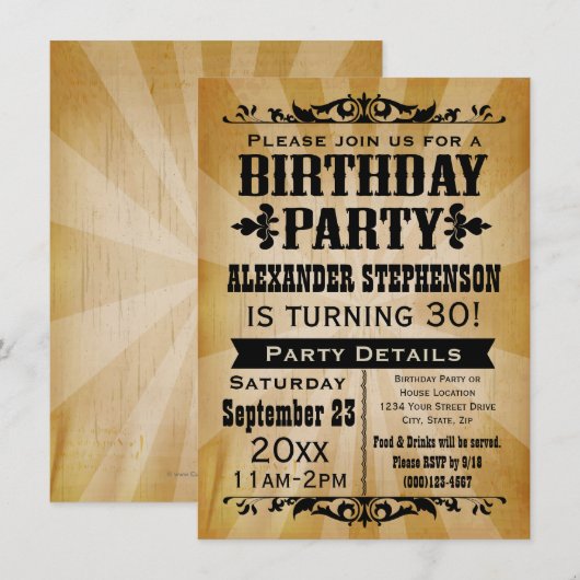 Oud- land verjaardagsfeestuitnodiging kaart (Voorkant / Achterkant)