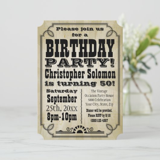 Oud- land verjaardagsfeestuitnodiging kaart (Staand voorkant)