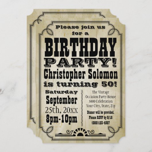 Oud- land verjaardagsfeestuitnodiging kaart (Voorkant / Achterkant)