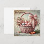 Oud landelijk linten mandje met pastel eieren feestdagenkaart (Voorkant / Achterkant)