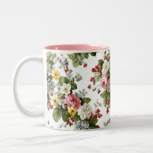 Oud landhuis bloemboeket patroon tweekleurige koffiemok