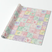 Oud Landhuis Bloemige Patchwork Gingham Pastel Cadeaupapier (Uitgerold)