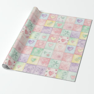 Oud Landhuis Bloemige Patchwork Gingham Pastel Cadeaupapier