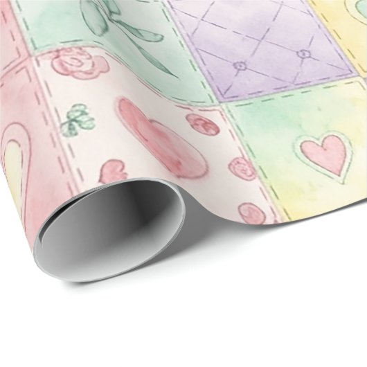 Oud Landhuis Bloemige Patchwork Gingham Pastel Cadeaupapier (Rol Hoek)