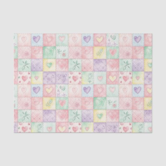 Oud Landhuis Bloemige Patchwork Gingham Pastel Tissuepapier (Voorkant)