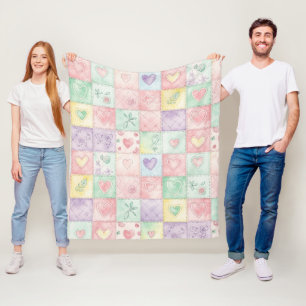 Oud Landhuis Bloemrijke Patchwork Gingham Pastel Fleece Deken