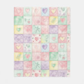 Oud Landhuis Bloemrijke Patchwork Gingham Pastel Fleece Deken (Voorkant)
