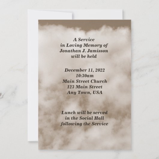 Oud-landskerk, Sepia Memorial Service Invite Kaart (Achterkant)