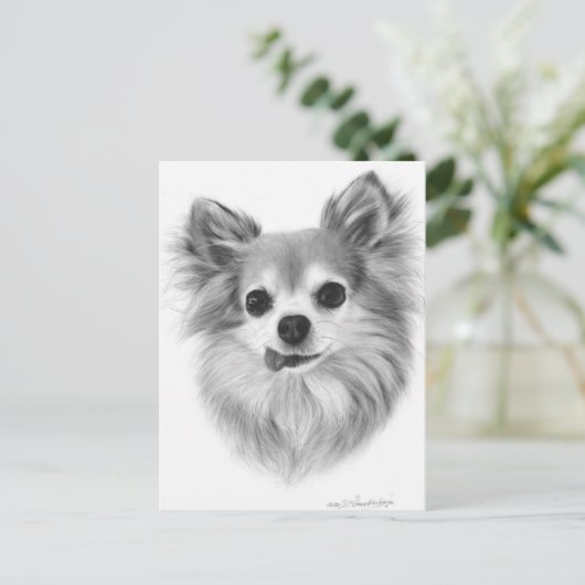 Oud langharig Chihuahua handgeschilderd kunstwerk Briefkaart (Staand voorkant)
