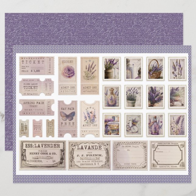 Oud Lavendel Dagboekpapierblad (Voorkant / Achterkant)