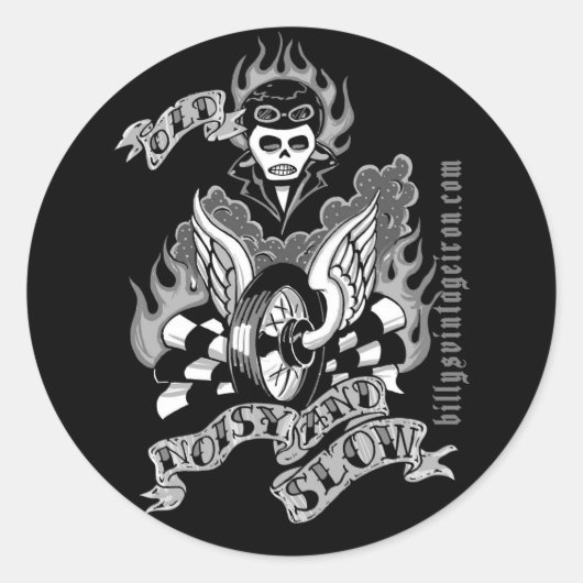 Oud, lawaaierig en traag (b & w) ronde sticker (Voorkant)