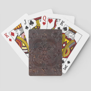 Oud Leren Boek met Vallei Thema Pokerkaarten