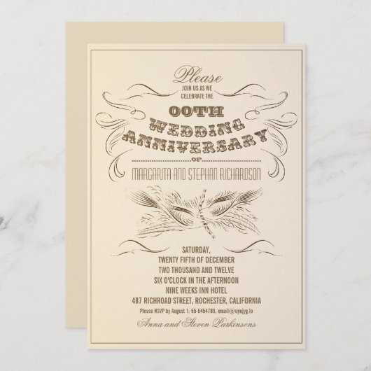 oud lettertype verouderde jubileum uitnodigingen (Voorkant / Achterkant)