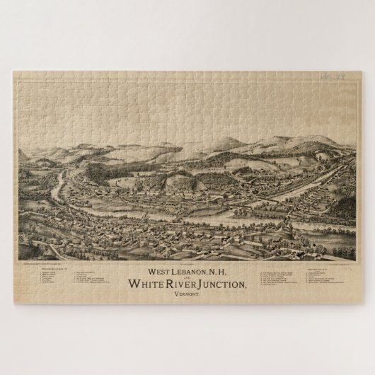 Oud Libanon NH & White River Junction VT Map 1889 Legpuzzel (Horizontaal)