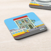 Oud Lissabon huis met katten en gele tram Bier Onderzetter (Linkerzijde)