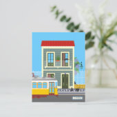Oud Lissabon huis met katten en gele tram Briefkaart (Staand voorkant)