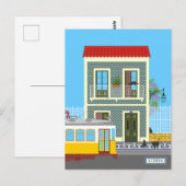Oud Lissabon huis met katten en gele tram Briefkaart (Voorkant / Achterkant)