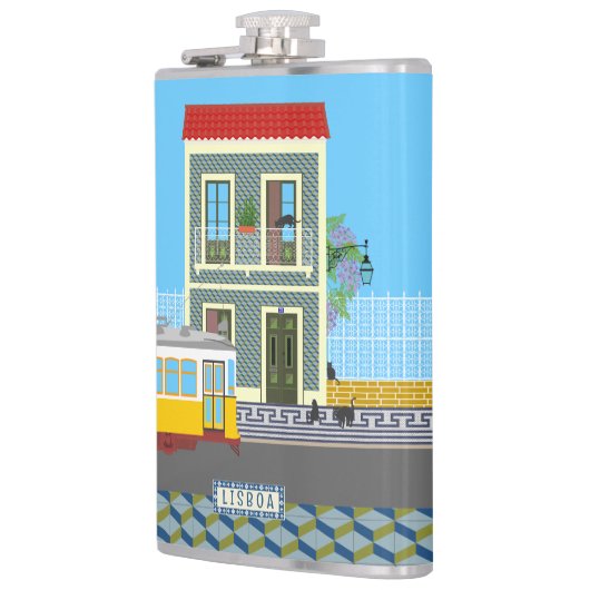 Oud Lissabon huis met katten en gele tram Heupfles (Links)